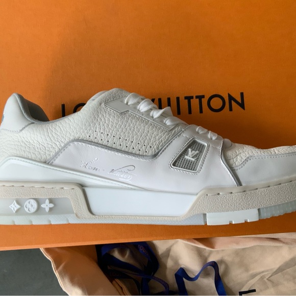 All white LV Trainers - worn twice. Like new. No scuffs or stains. - Picture 5 of 9